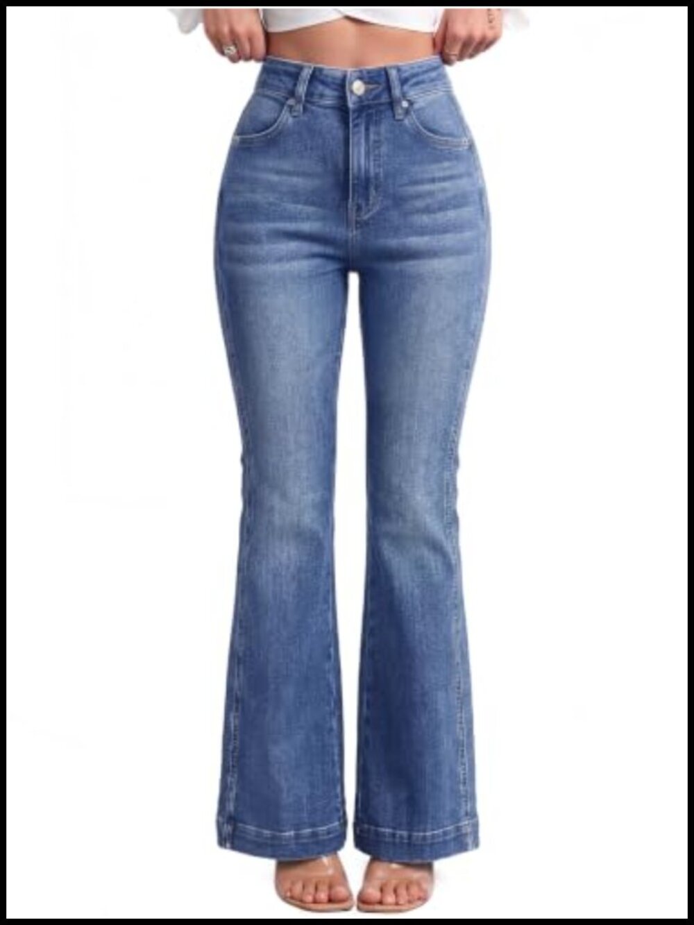 High Waisted Flare Bell Bottom Jeans Stretch Denim Wide Leg